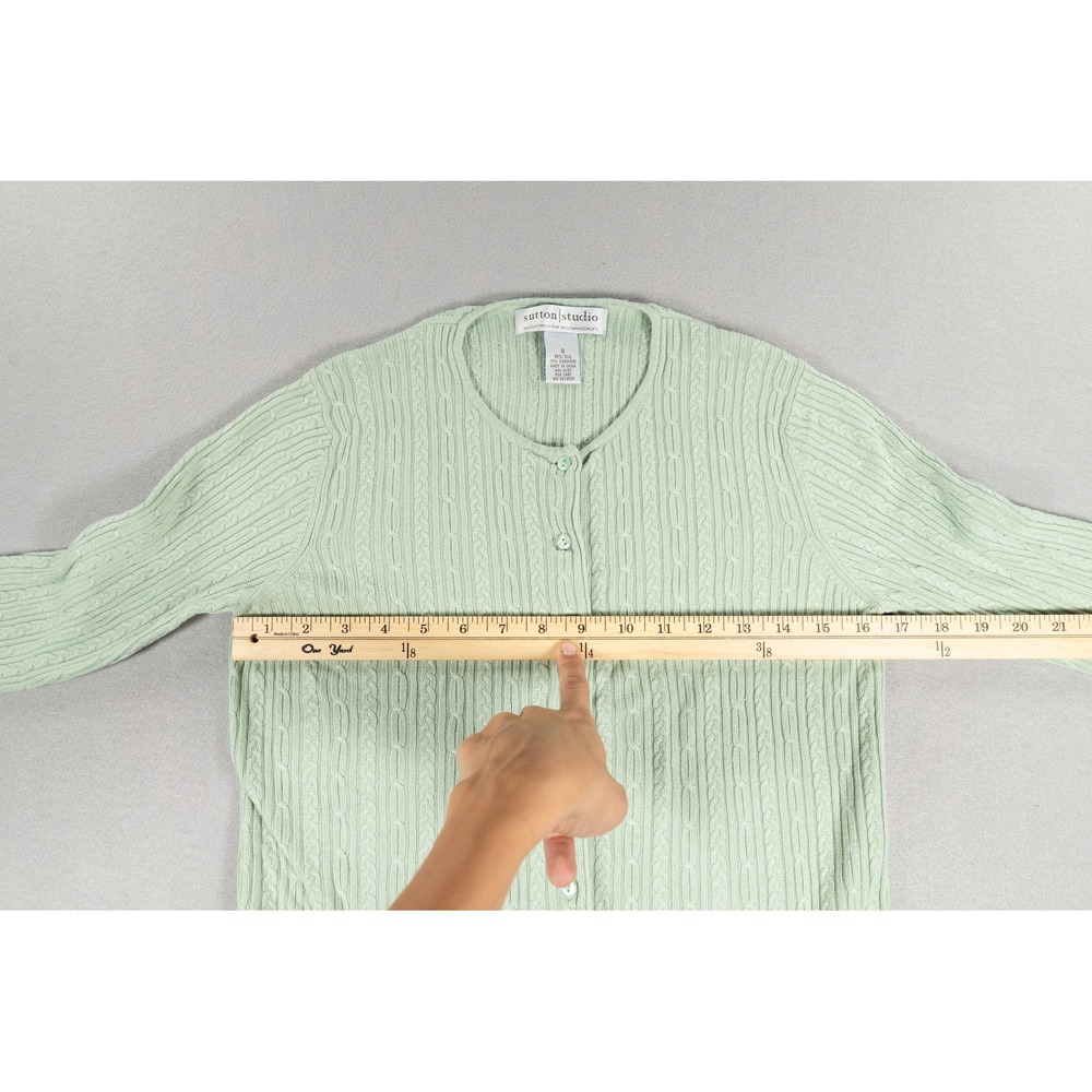 Sutton Studio Bloomingdale's Silk Cashmere Cardigan Mint Green Cable Knit WomenS image 5